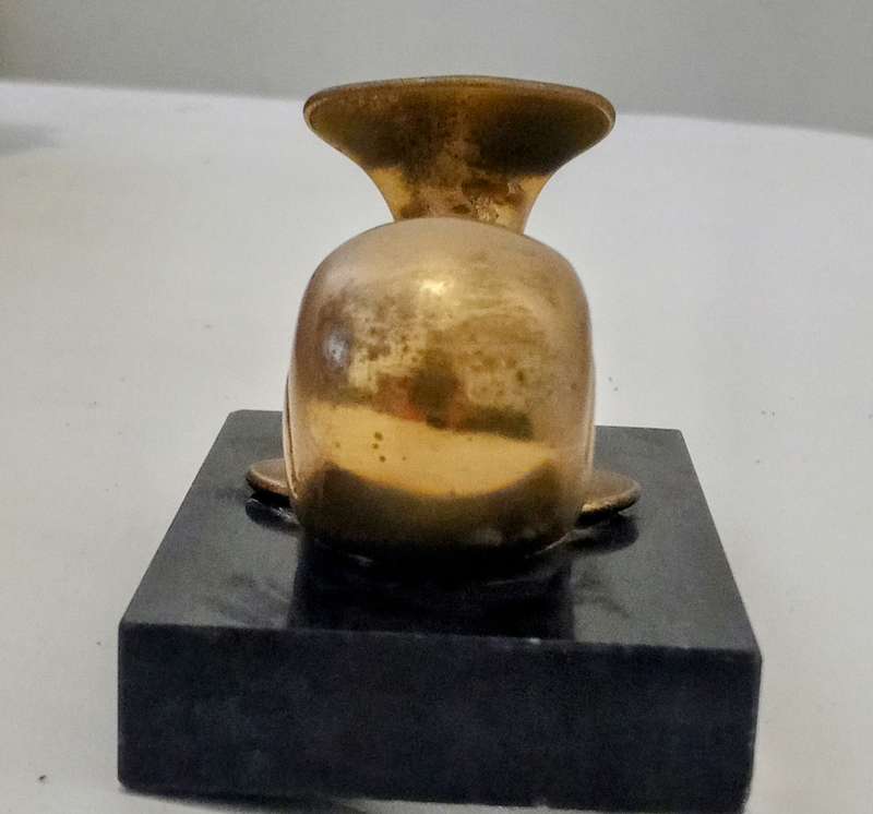Vintage Small Brass Whale Figurine On Stone Stand Paperweight