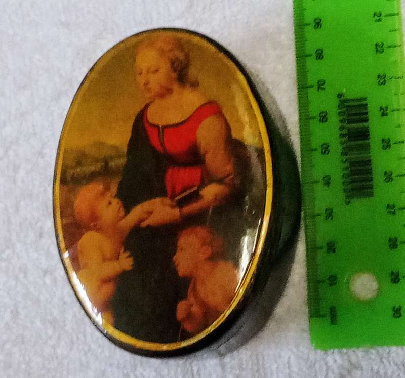 2X Vintage Collectable Trinket boxes featuring Madonna Jesus John the Baptist Renaissance painting.