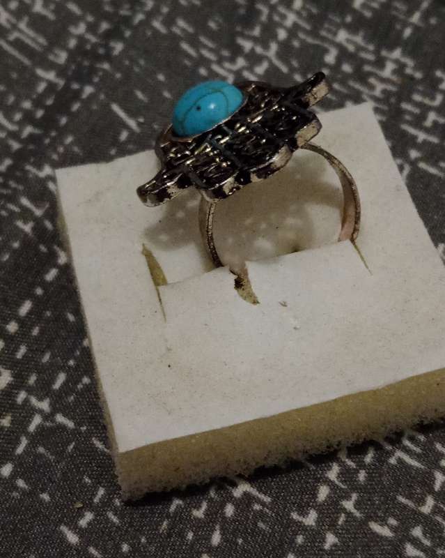 Beautiful Silver Tone and Turquoise stone, Hamza Ring with Gift Box