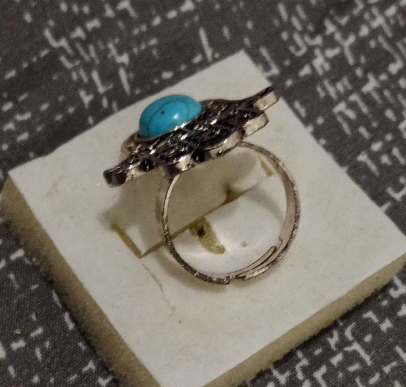 Beautiful Silver Tone and Turquoise stone, Hamza Ring with Gift Box