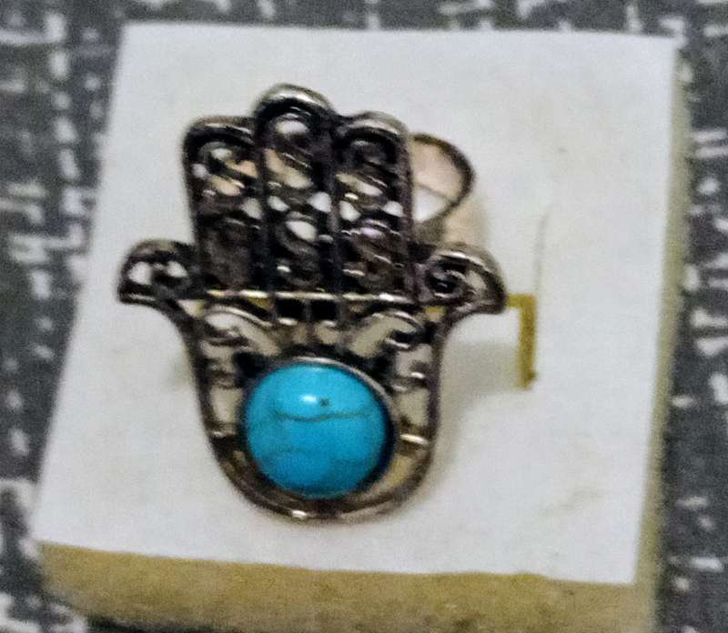 Beautiful Silver Tone and Turquoise stone, Hamza Ring with Gift Box