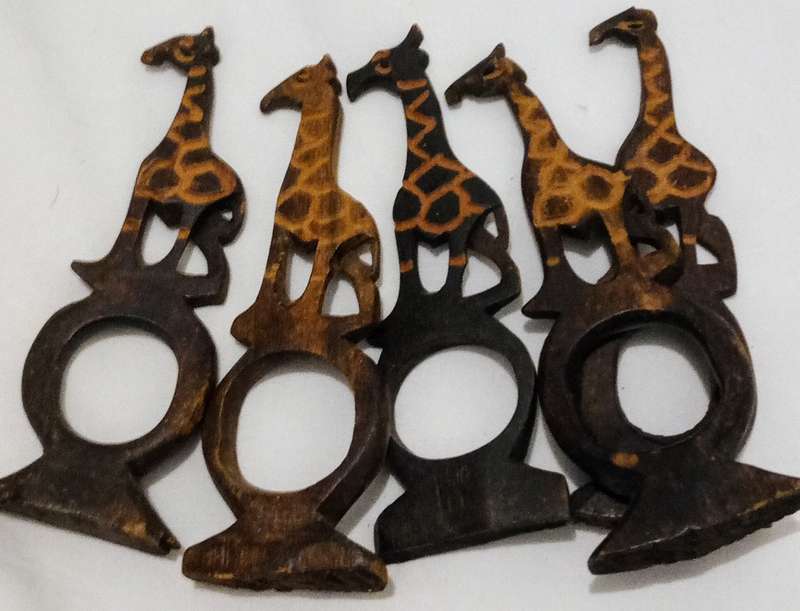 Beautiful Hand Carved Wood African Giraffe Napkin Rings