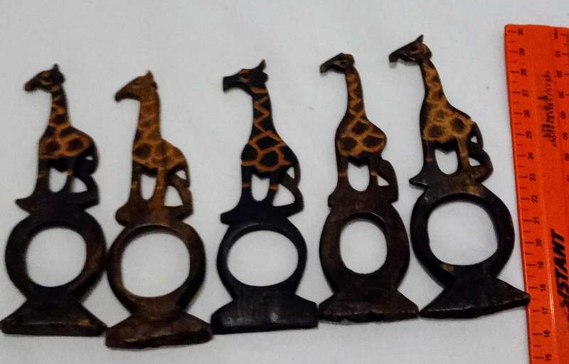 Beautiful Hand Carved Wood African Giraffe Napkin Rings