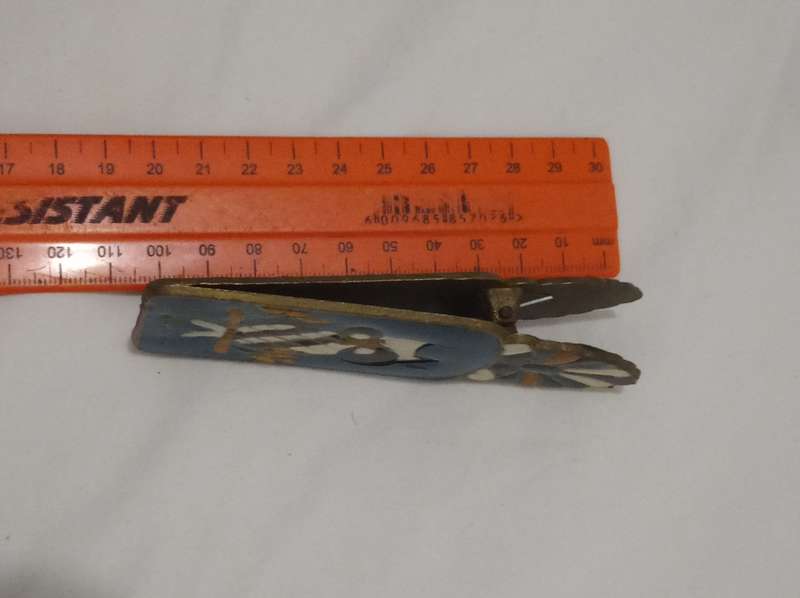 Antique Collectable Greece Enamel Brass Metal Large Paper/Bag Clip  Vintage 1950s.
