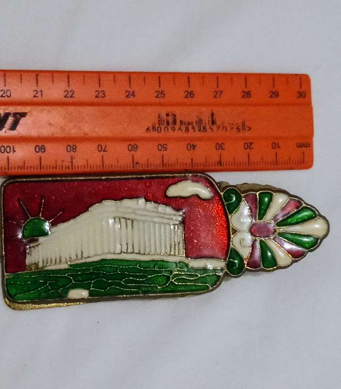 Antique Collectable Greece Enamel Brass Metal Large Paper/Bag Clip  Vintage 1950s.