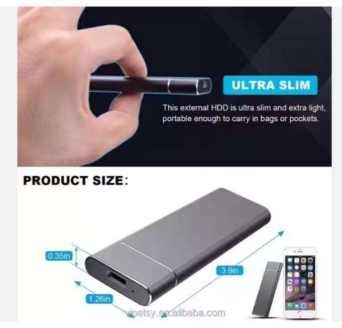 2TB-ULtra thin  Portable SSD Type-C USB 3.1 External Drive
