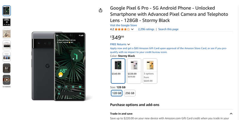 Google Pixel 6 Pro 5G 128G - (Refurbished) - Stormy Black + Box and Extras