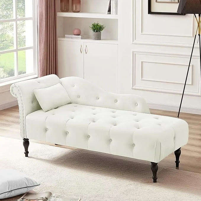 KF Velvet Rolled Arm Chaise Lounges Indoor Chair, Right Arm Facing Chaise Lounge