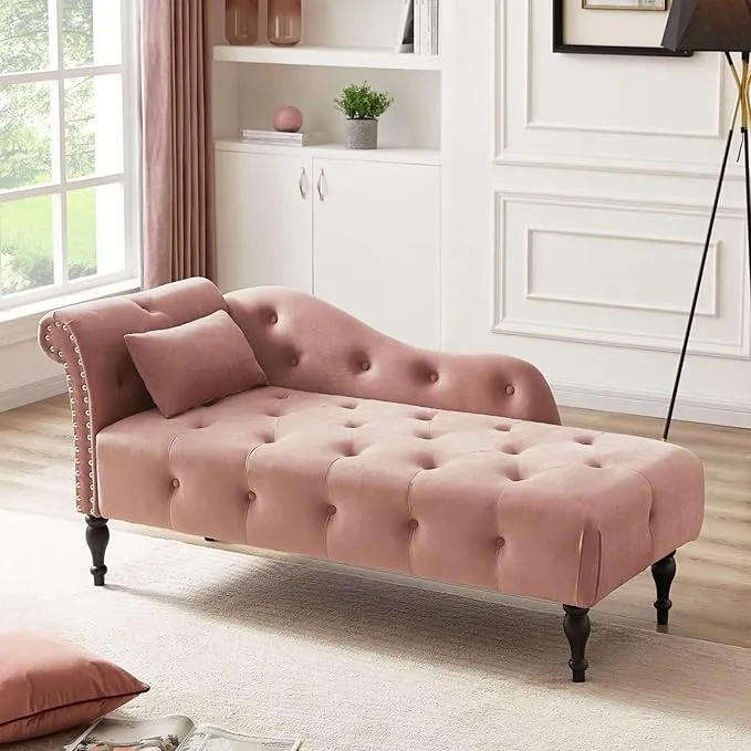 KF Velvet Rolled Arm Chaise Lounges Indoor Chair, Right Arm Facing Chaise Lounge