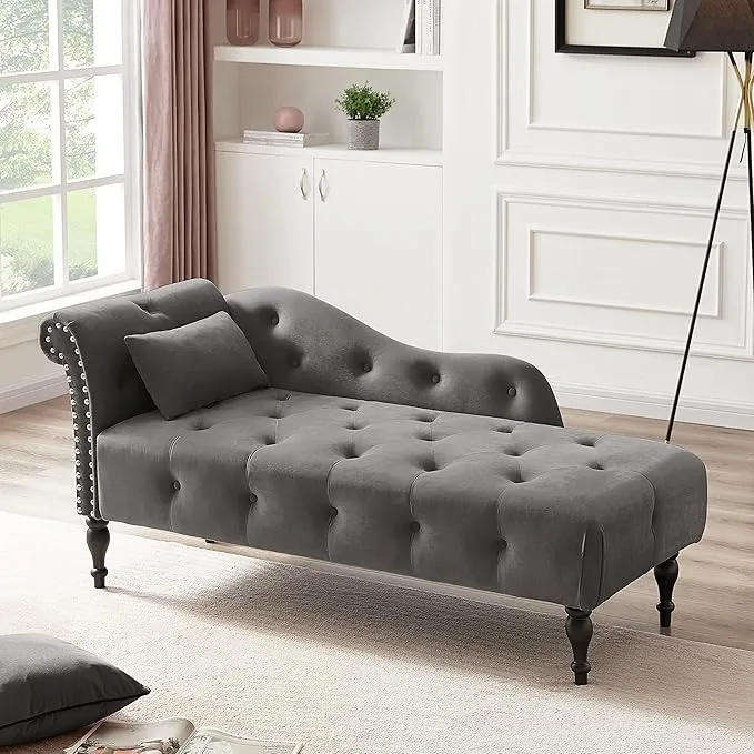 KF Velvet Rolled Arm Chaise Lounges Indoor Chair, Right Arm Facing Chaise Lounge