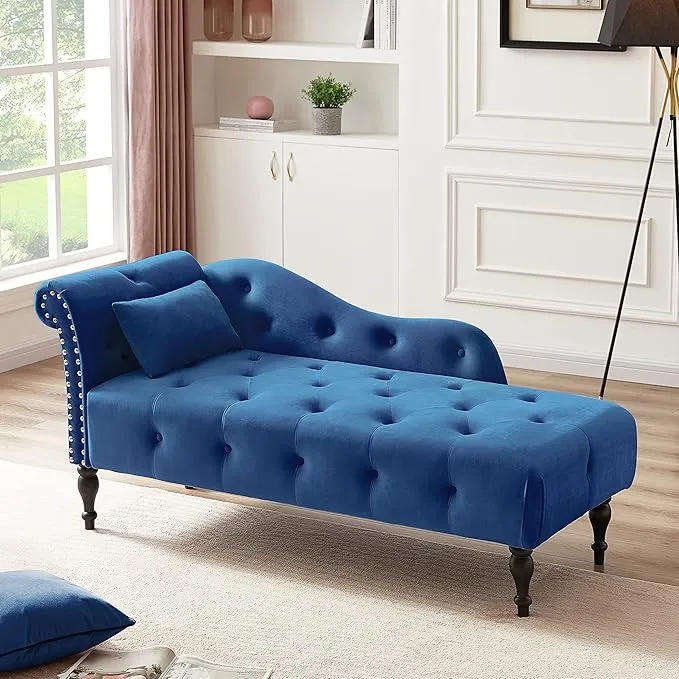 KF Velvet Rolled Arm Chaise Lounges Indoor Chair, Right Arm Facing Chaise Lounge