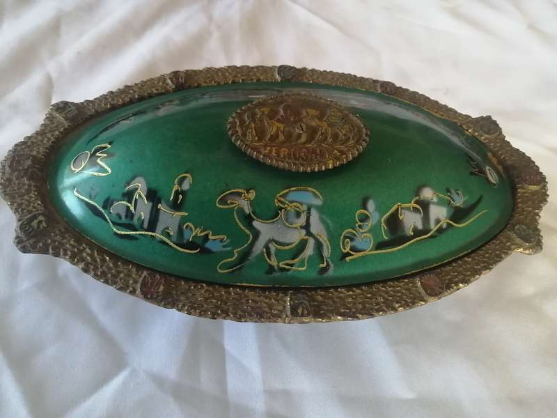 Vintage Cast Brass and Copper "Jerusalem"Oval Dish