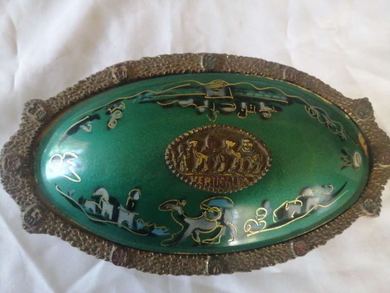 Vintage Cast Brass and Copper "Jerusalem"Oval Dish