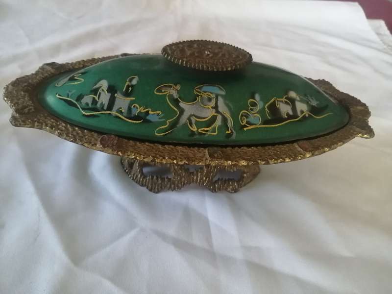 Vintage Cast Brass and Copper "Jerusalem"Oval Dish