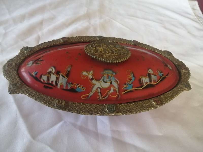 Vintage Cast Brass and Copper Oval "Jerusalem" Dish with Lid