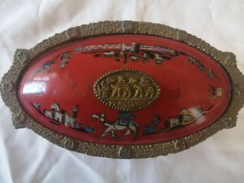 Vintage Cast Brass and Copper Oval "Jerusalem" Dish with Lid
