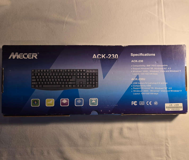 New MECER ACK-230 Compact Quality-TouchKeyboard - PS/2 + USB, 104/105/109 Keys