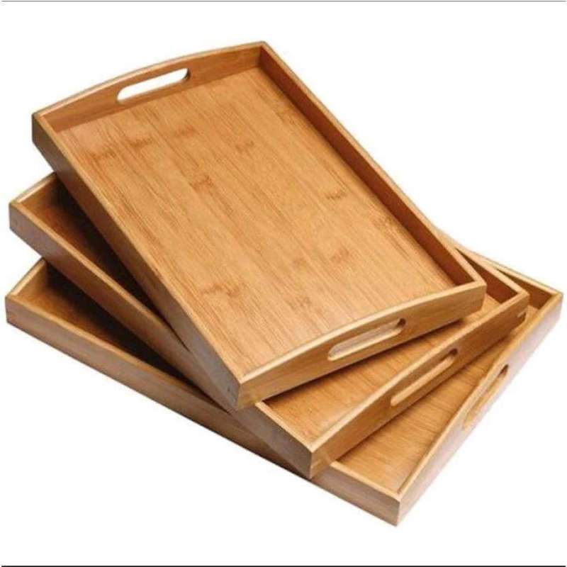 3 Piece Sturdy Rectangle Wooden Tray Set Tray  (Pack of 3)