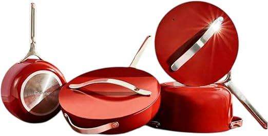 Pot Set 7pc Ceramic Coated Aluminium Italiano Collection-Colours cream/Red/Black