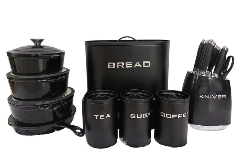 COOKWARE COMBO RED,BLACK,GRAY AND CREAM WHITE