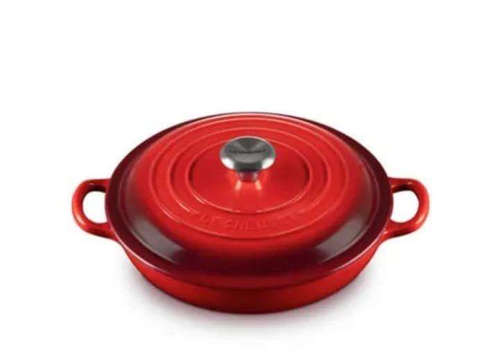 Cast Iron Shallow Casserole with Lid  3.5L Red Pan with Lid 3 L capacity  (Cast Iron, Non-stick)