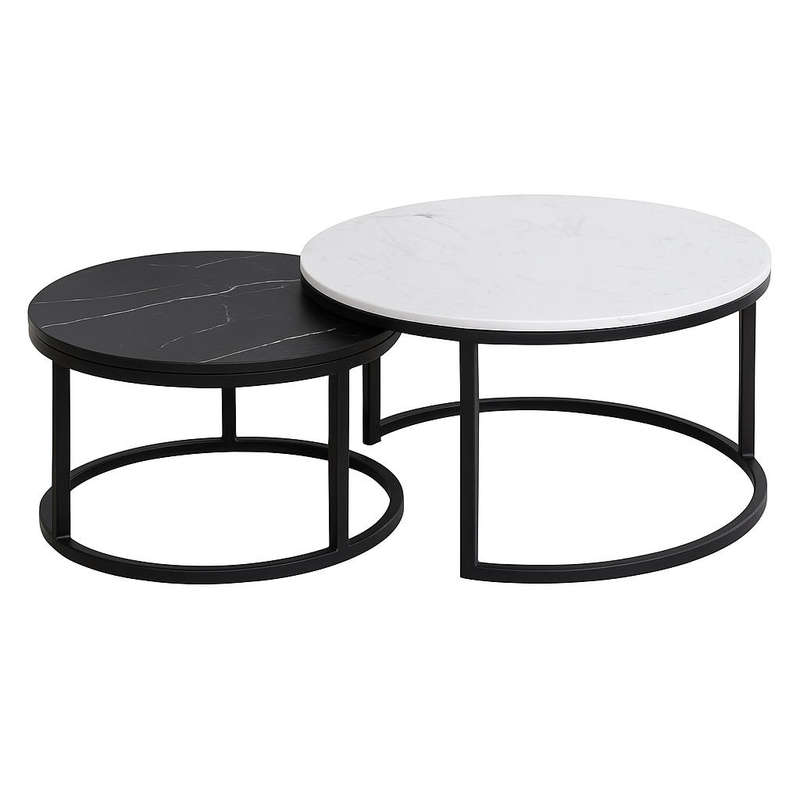 Coffee Table Set - 2 Wooden Nesting Tables in White & Black Finish