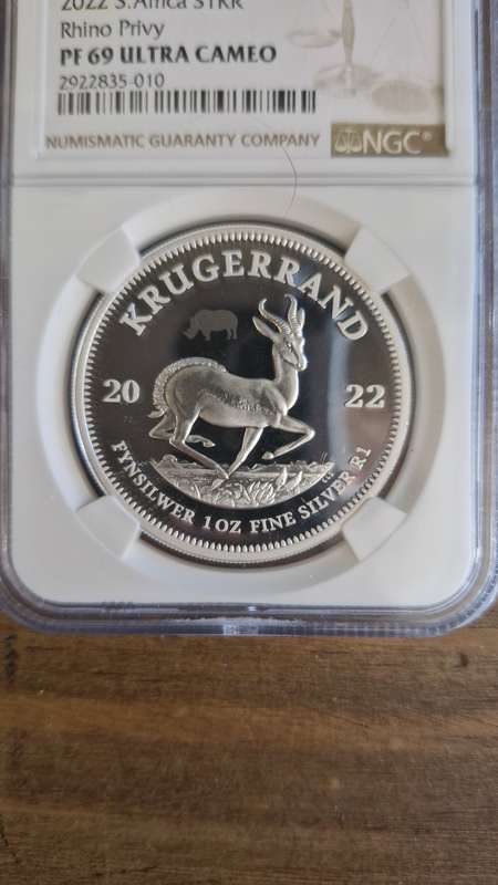 2022 Big 5 Series ll S. Africa 1oz Silver Krugerrand (PF 69 UC, Rhino Privy)