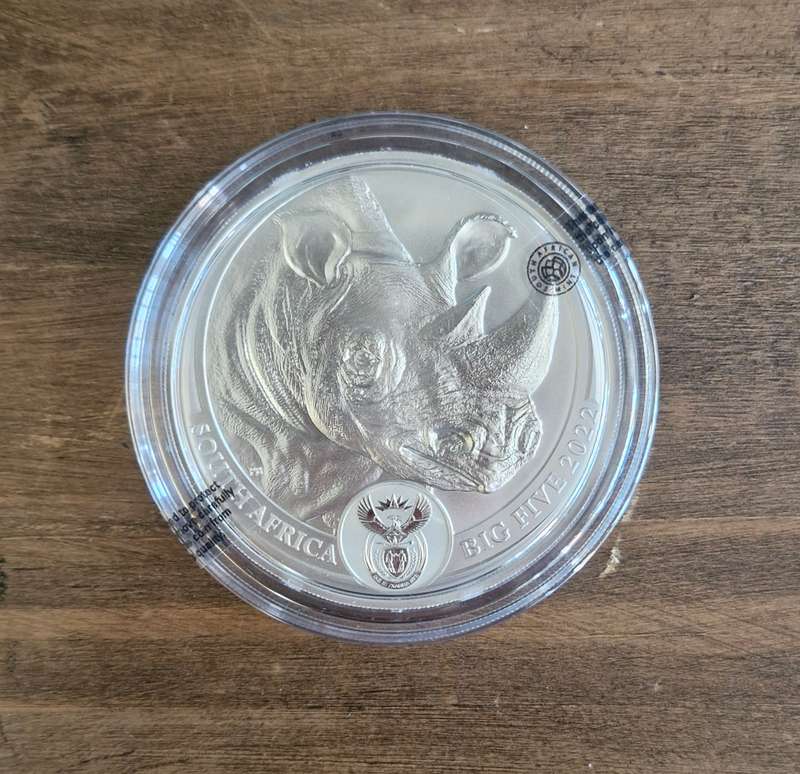 2022 Africa's Big Five - Rhino 5oz Fine Silver Brilliant Uncirculated