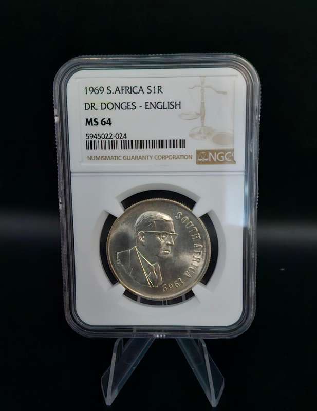 1969 South Africa Silver R1 - DR. Donges - English (MS64)
