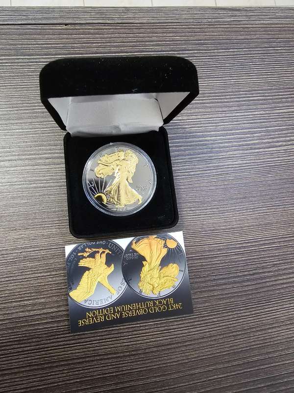 2024 Black Ruthenium 1 oz silver American Eagle Coin 24k Gold Glided