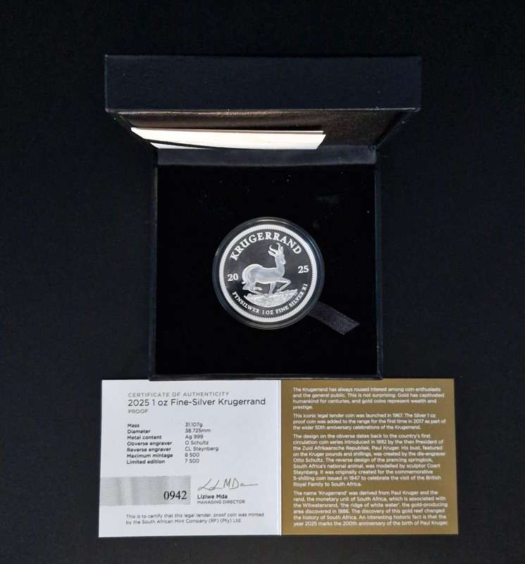 2025 South African Proof Krugerrand 1 oz Silver