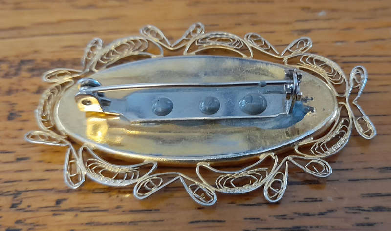 Vintage Damascene Style Brooch x 2