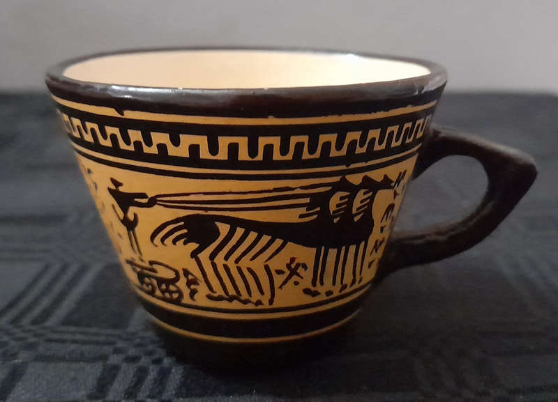 Greek Hand Painted Ceramic Esppresso Cup and Saucer