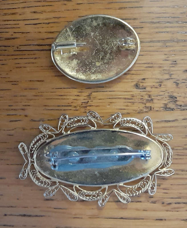 Vintage Damascene Style Brooch x 2