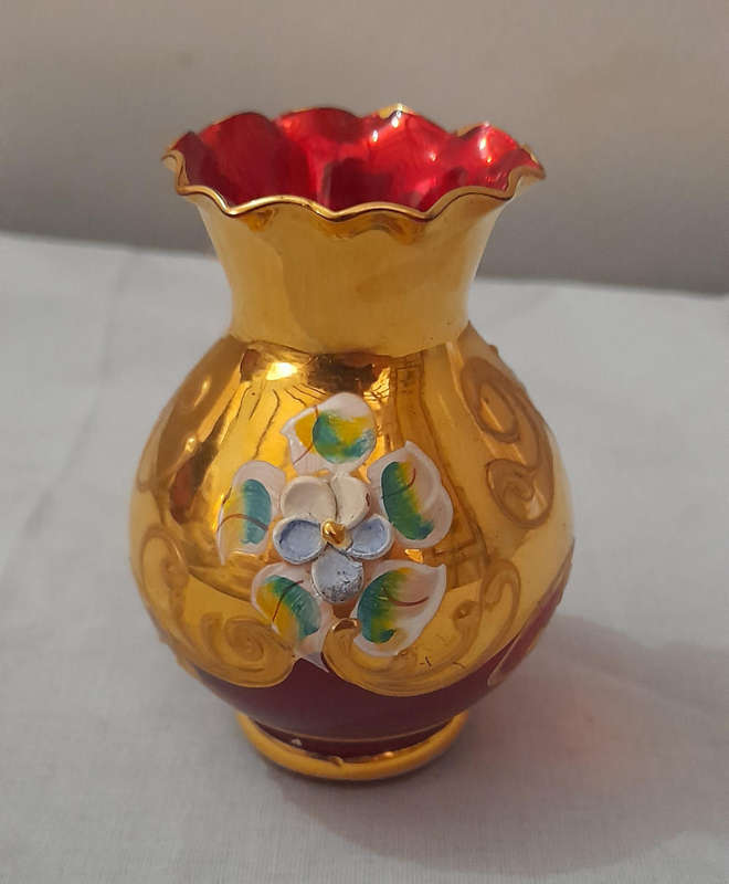 Vintage Mini Red & Gold Vase