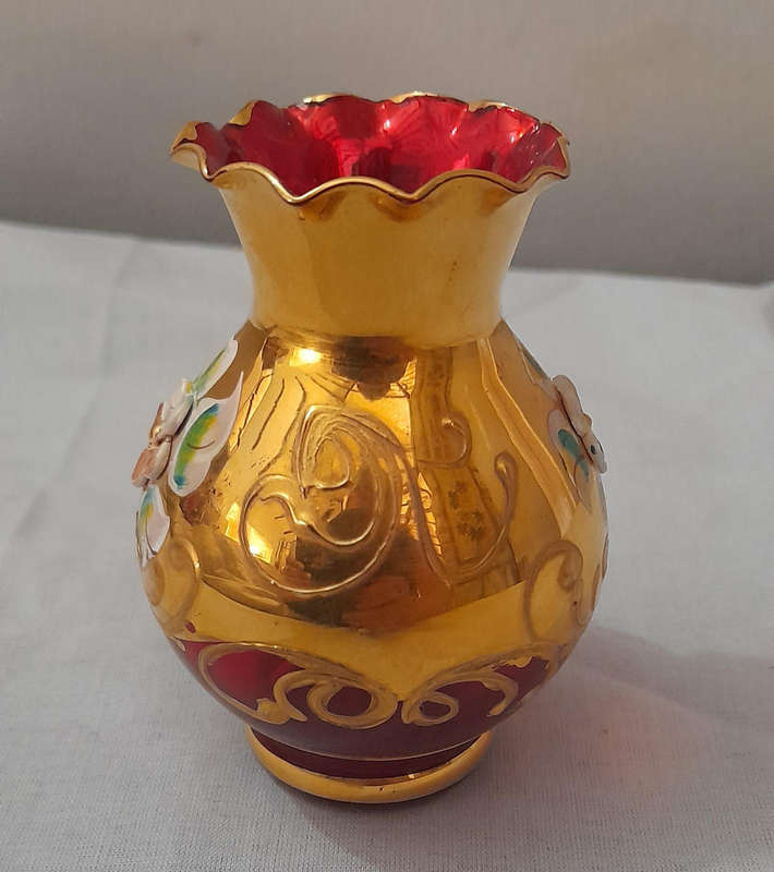 Vintage Mini Red & Gold Vase