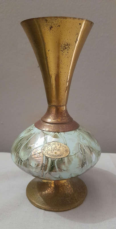 Vintage Delft Brass and Ceramic Bud Vase
