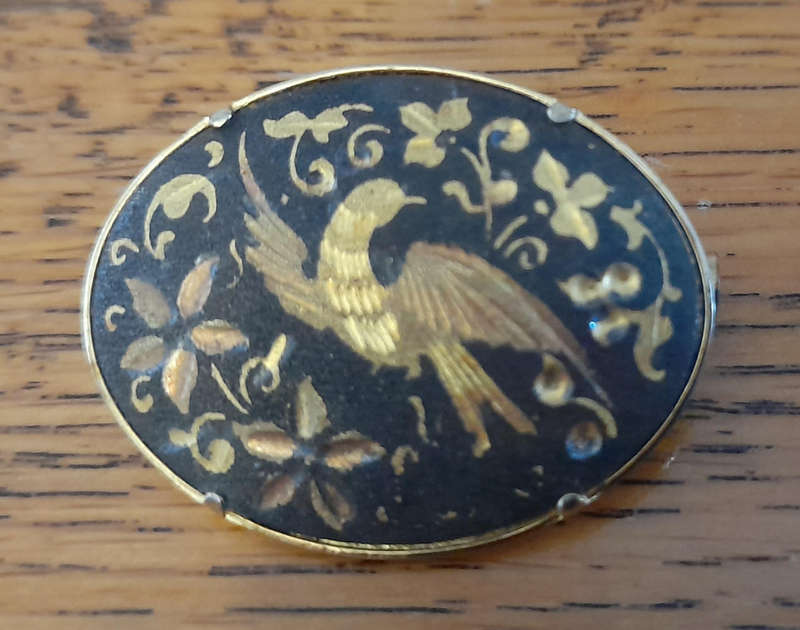 Vintage Damascene Style Brooch x 2