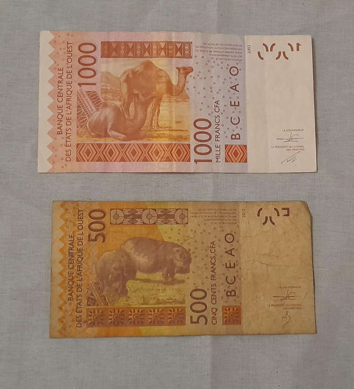 2 x West Africa CFA Franc Notes