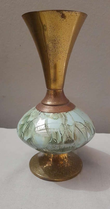 Vintage Delft Brass and Ceramic Bud Vase