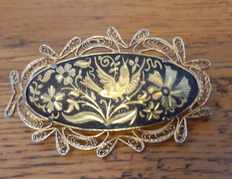 Vintage Damascene Style Brooch x 2