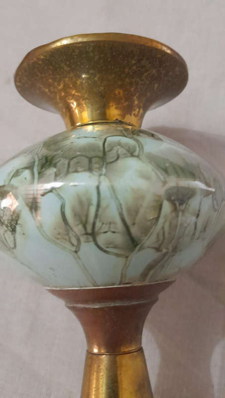 Vintage Delft Brass and Ceramic Bud Vase