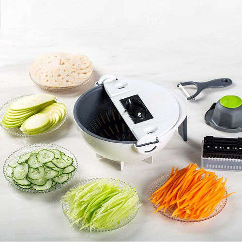 Multifunctional 9 In 1 Magic Rotating Vegetable And Fruit Cutter With Washing Basket