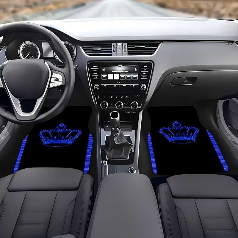 4-Piece Blue Large Crown Car Floor Mats