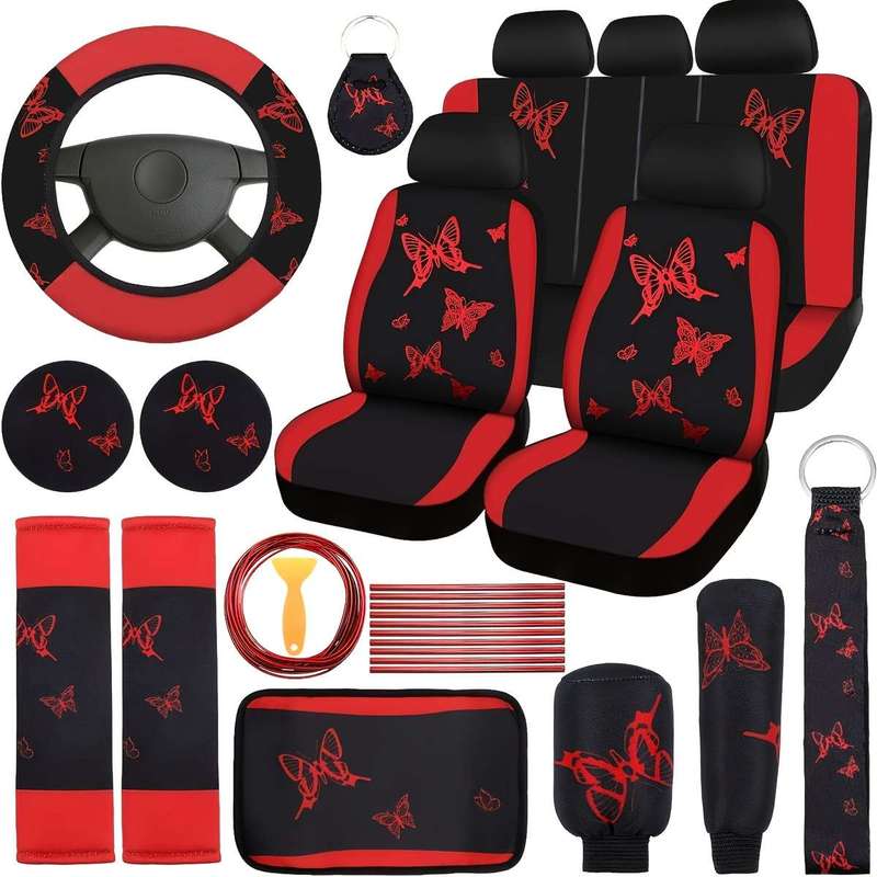 Universal 43 Piece Pink Butterfly Car Seat Cover Set
