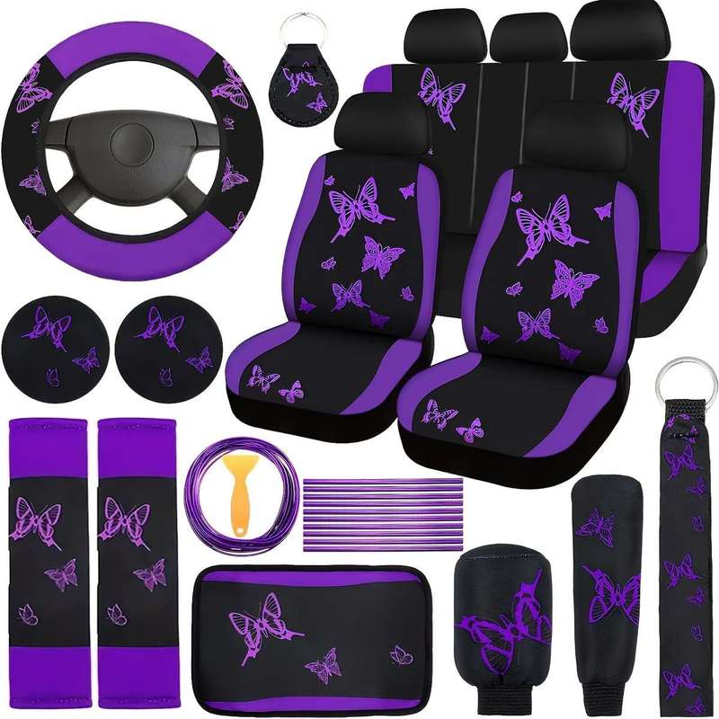Universal 43 Piece Pink Butterfly Car Seat Cover Set