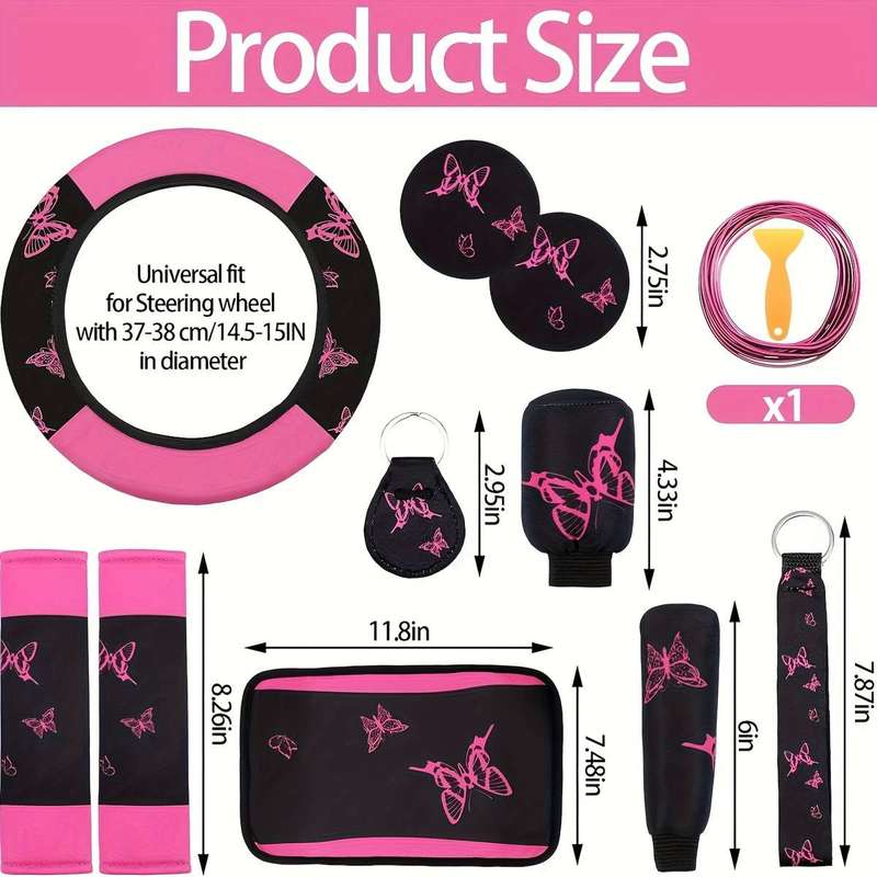 Universal 43 Piece Pink Butterfly Car Seat Cover Set