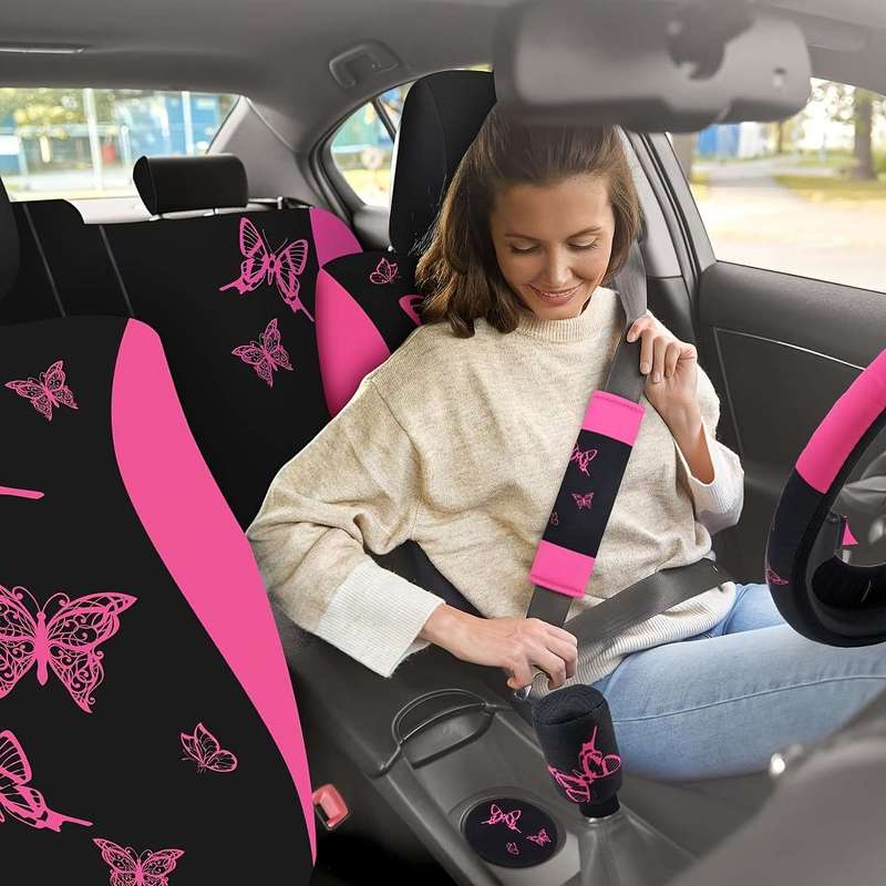 Universal 43 Piece Pink Butterfly Car Seat Cover Set