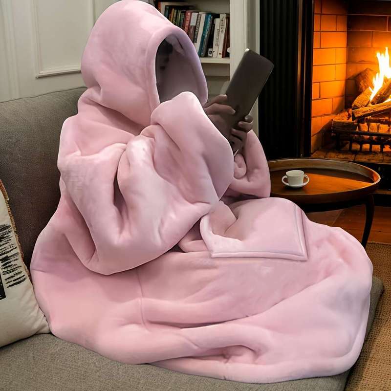 1 x Cozy Double Faced Fleece Hooded Blanket