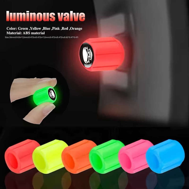 4 New Fluorescent Skull Tire Valve Caps